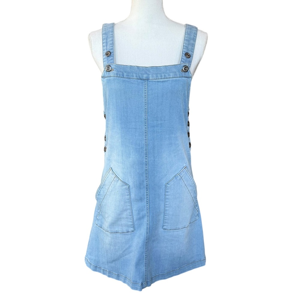 Celebrity Pink Womens Denim Pinafore Dress Light Wash Blue Mini Overall M